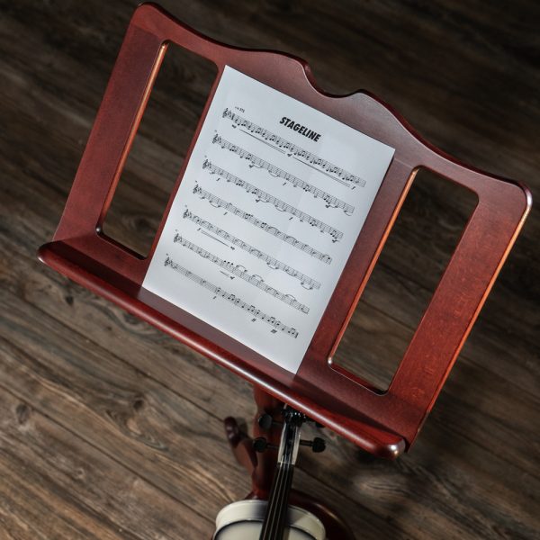 Top view of Stageline wooden music stand holding sheet music
