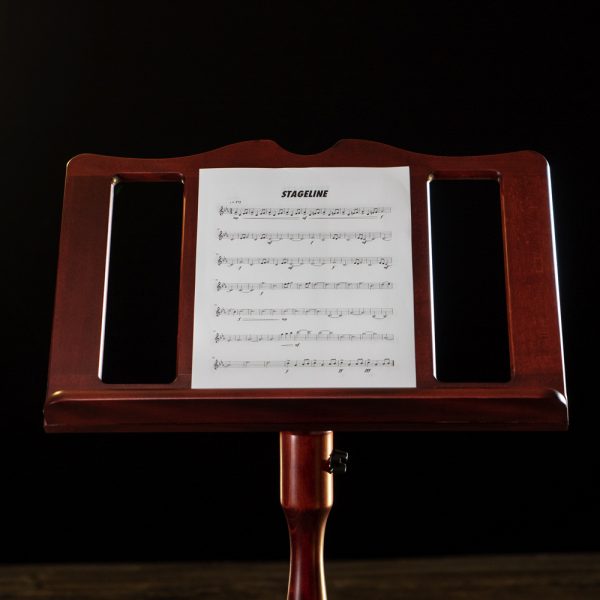closeup of Stageline music stand holding sheet music